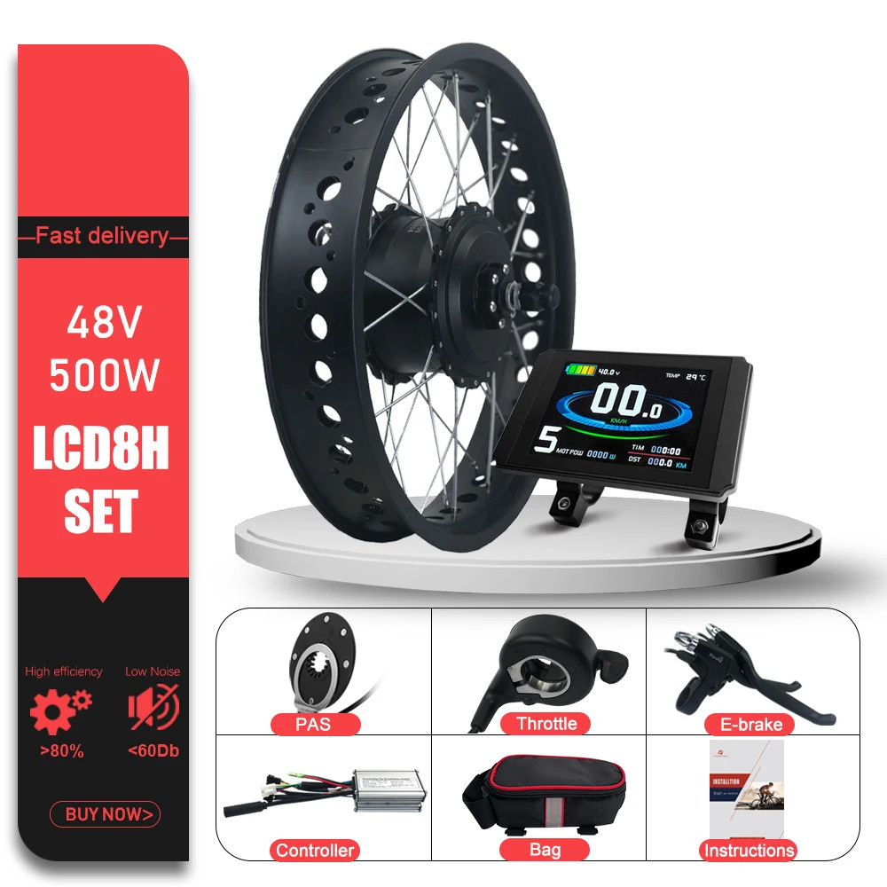 Snow E-bike Fat Tire Conversion Kit 36V 48V 500W Front Brushless Hub Motor Wheel