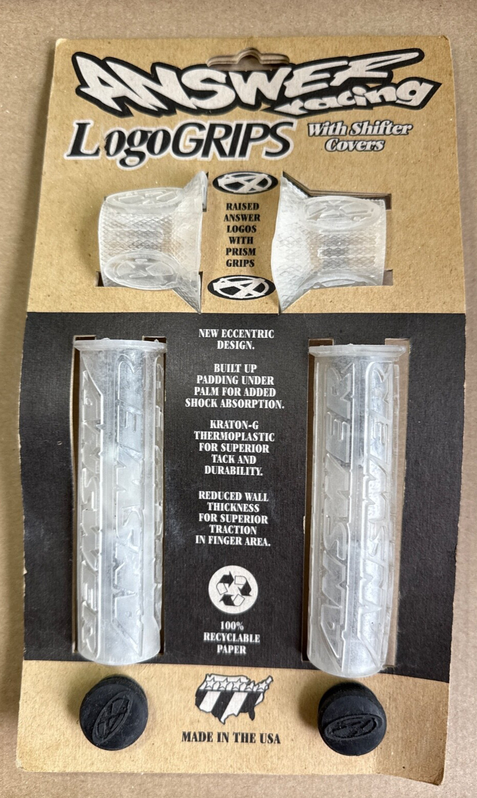 CLEAR Answer Logo Grips w/ Shifter Cover Made in USA *Fits ANY bicycle* VINTAGE