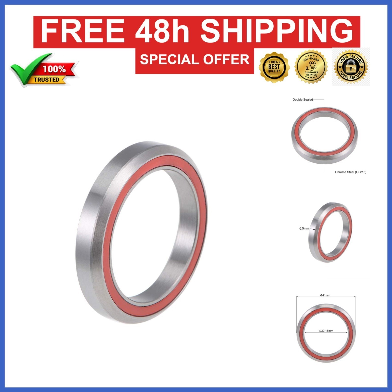 uxcell MH-P03K Bicycle Headset Bearing 30.15x41x6.5mm Sealed Steel