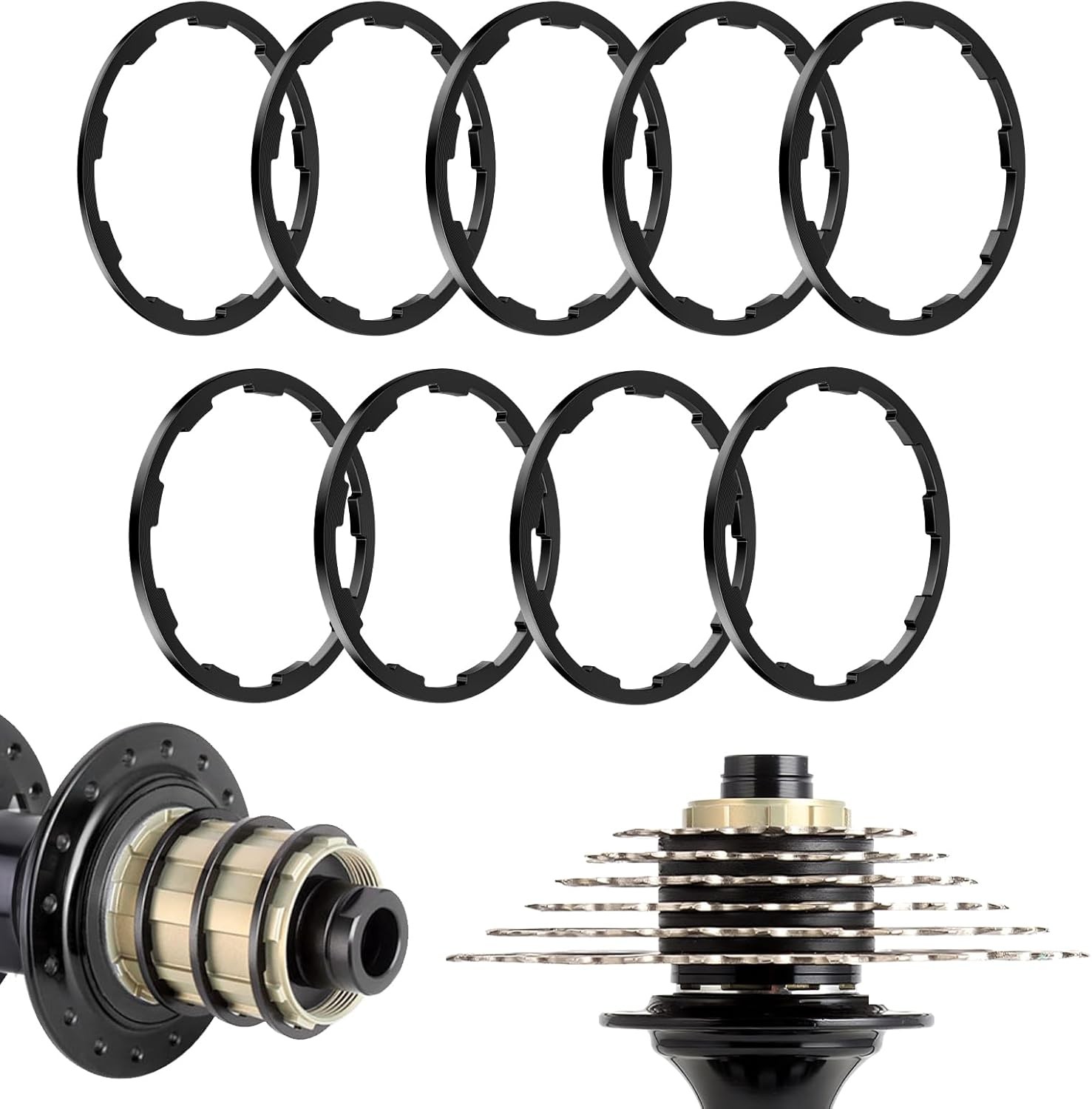 Pawfly 9 Pcs Bike Cassette Spacer Kit, Aluminum Alloy Flywheel Hub Washer for 7/