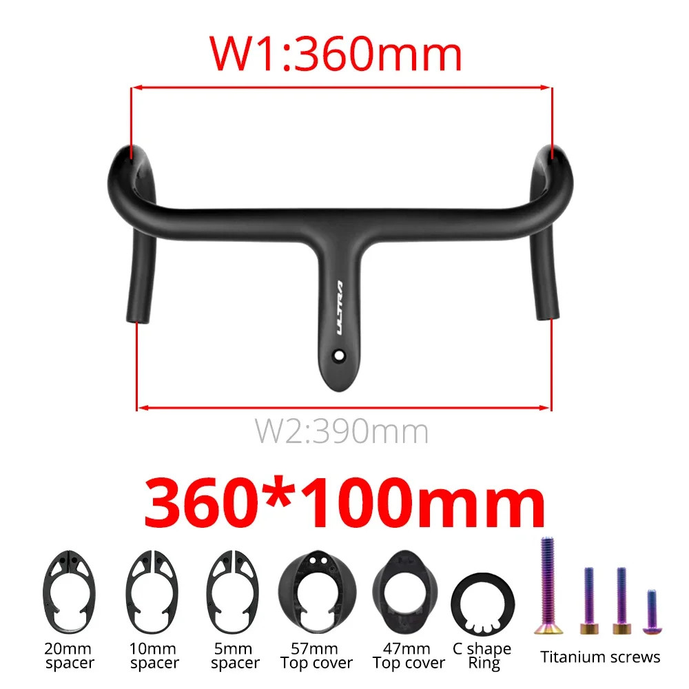 Road Bicycle Carbon Internal Cable Integrated Handlebar 360-380mm With Mount