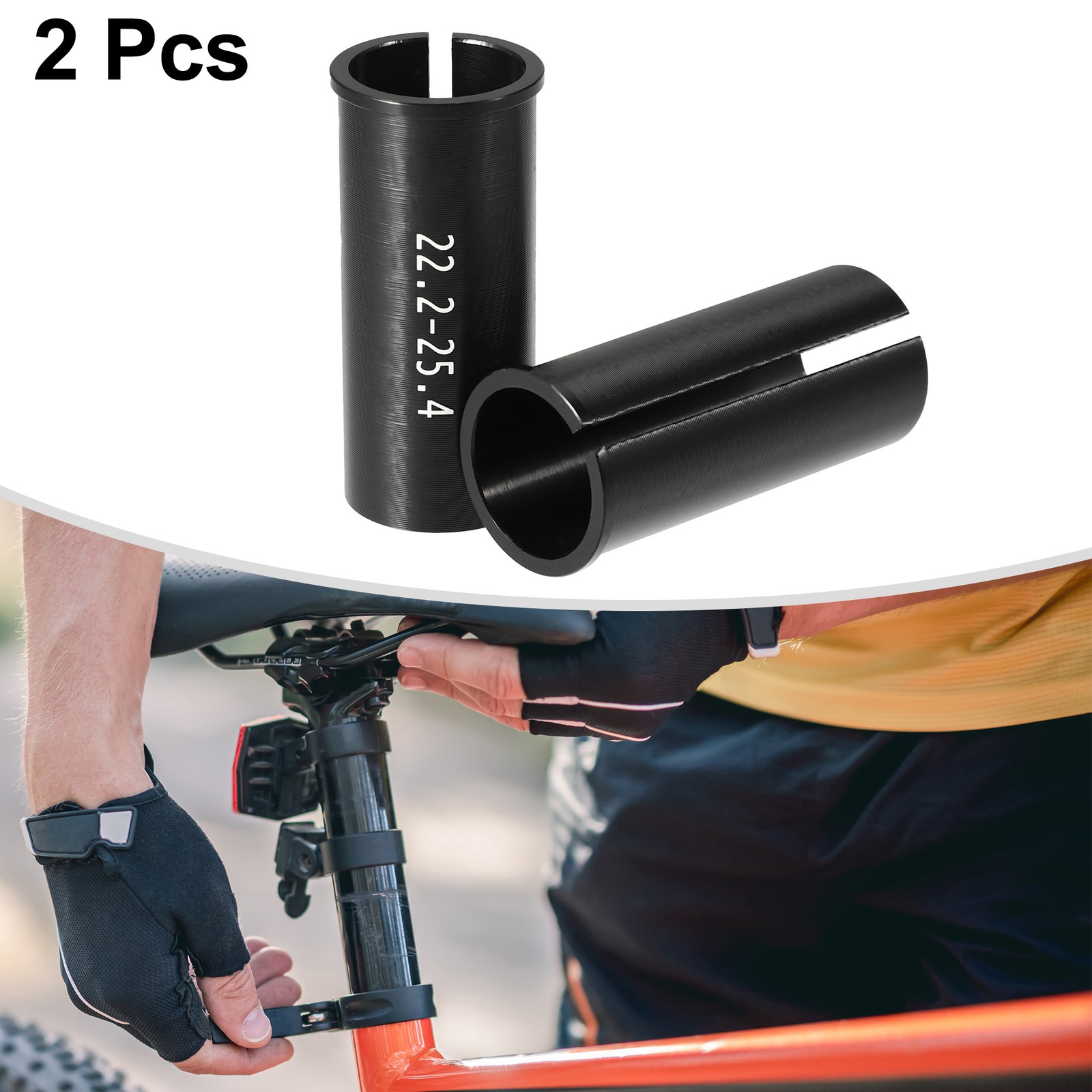 2 Pcs 22.2mm to 25.4mm Bicycle Seat Post Tube Adapter Reducing Sleeve Black