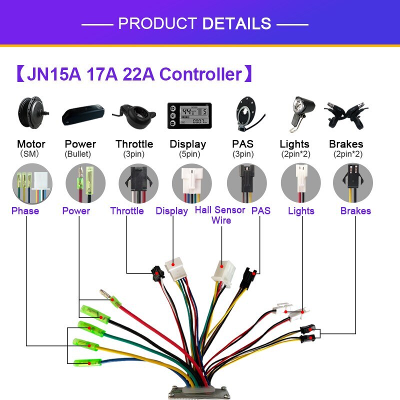 E-Bike Sinewave Controller 250-1500W 15-35A Brushless Controller LCD866 Display