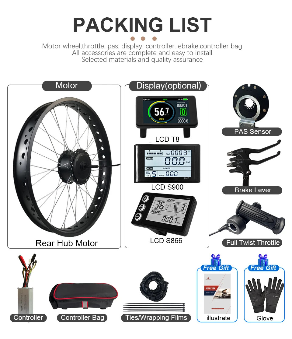 Snow E-bike Conversion Kit 36V 48V 500W Rear Rotate Hub Motor Wheel 20/24/26inch