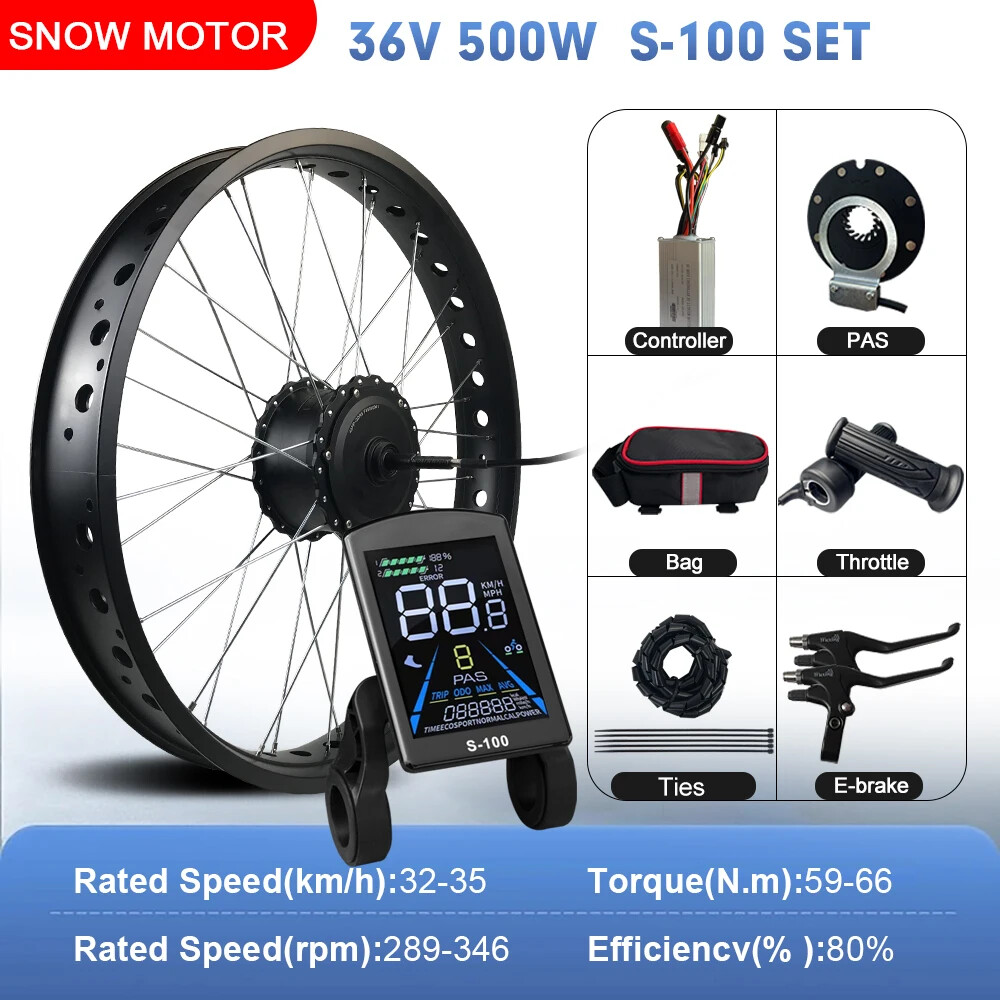 36V 48V 500W Snow Ebike Fat Conversion Kit 20 24 26inch Brushless Rear Hub Motor
