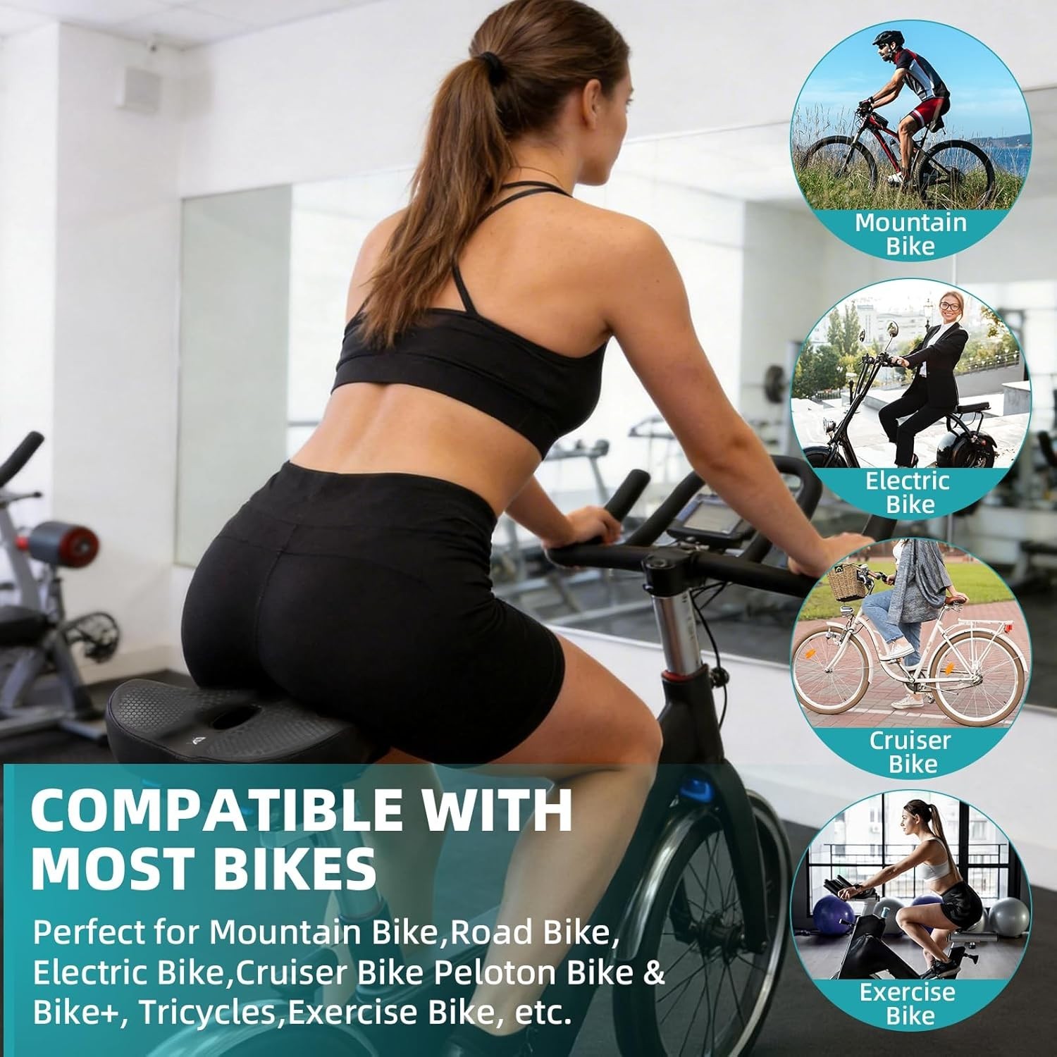 Extra Wide Noseless Bike seat Cushion for Men Women Memory Foam Filling Large…