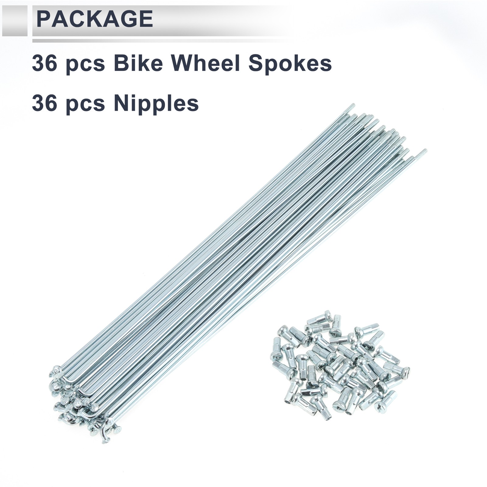 1 Set 12G 247mm Length Bicycle Spokes Nipple Carbon Steel Galvanized Silver Tone