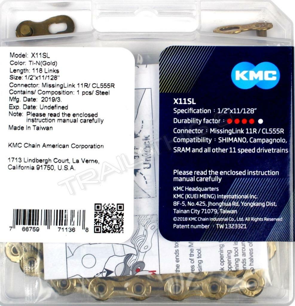 KMC X11SL Gold 11-Speed Road / CX Bike Chain Ti-N 118L fits Campy SRAM Shimano