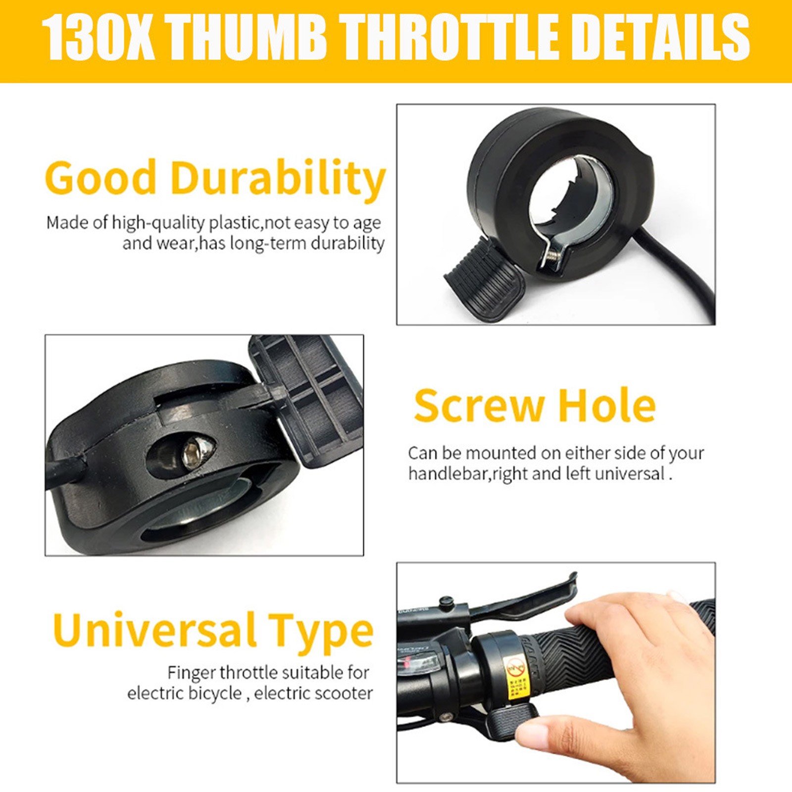 Thumb Throttle Accelerator 3Pin Male Control Assembly Throttle for Ebike