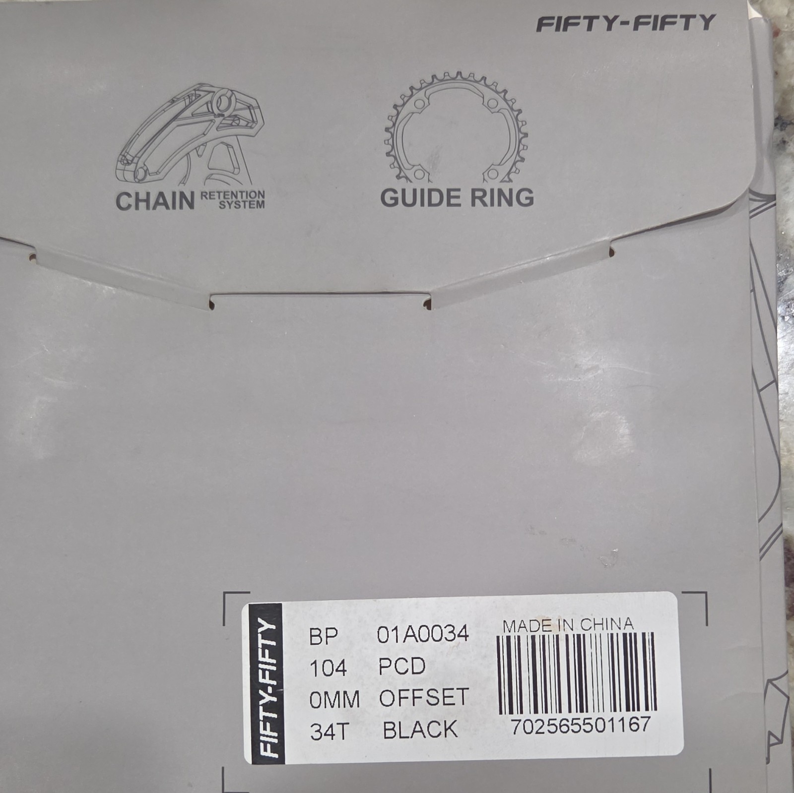 Fifty-Fifty Guide Ring 34T 104mm BCD 4-Arm Chainring Shimano M8000 Black