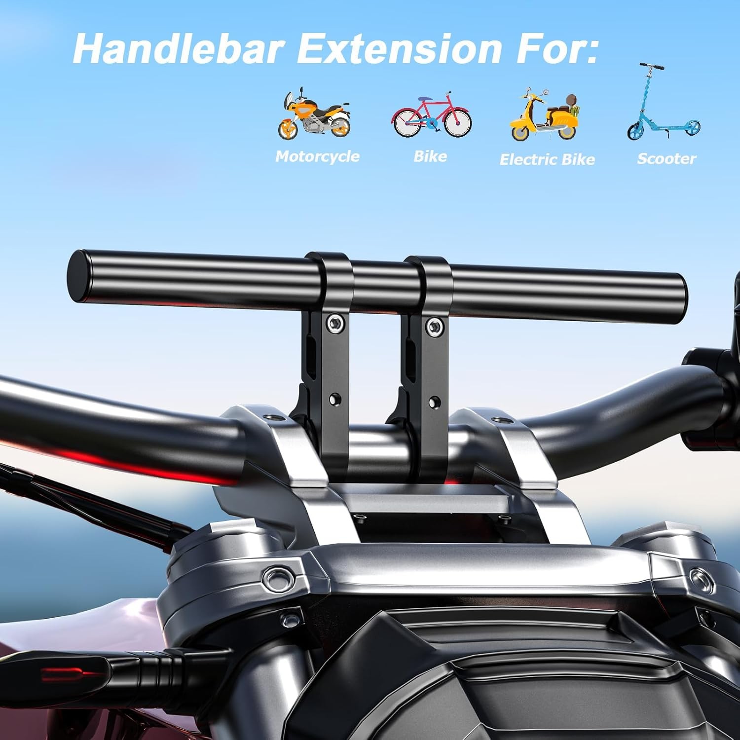 Bike Handlebar Extender 11.8″ Aluminum Dual-Clamp Mount Base for MTB Motorcycle