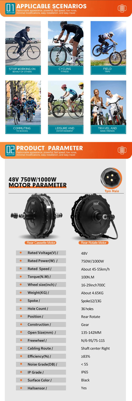 MXUS Brand XF19R Motor 48V 750W 1000W Rear Hub Motor Wheel E-bike Conversion Kit