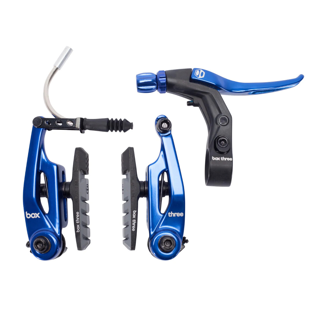 BOX COMPONENTS BMX MINI V-BRAKE KIT BOX THREE WITH LEVER AND CABLE 85MM BLUE