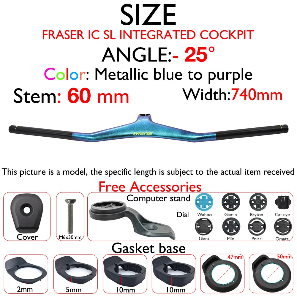 -25° Carbon MTB Bike Integrated Handlebar 28.6mm with Cycling Computer Mount