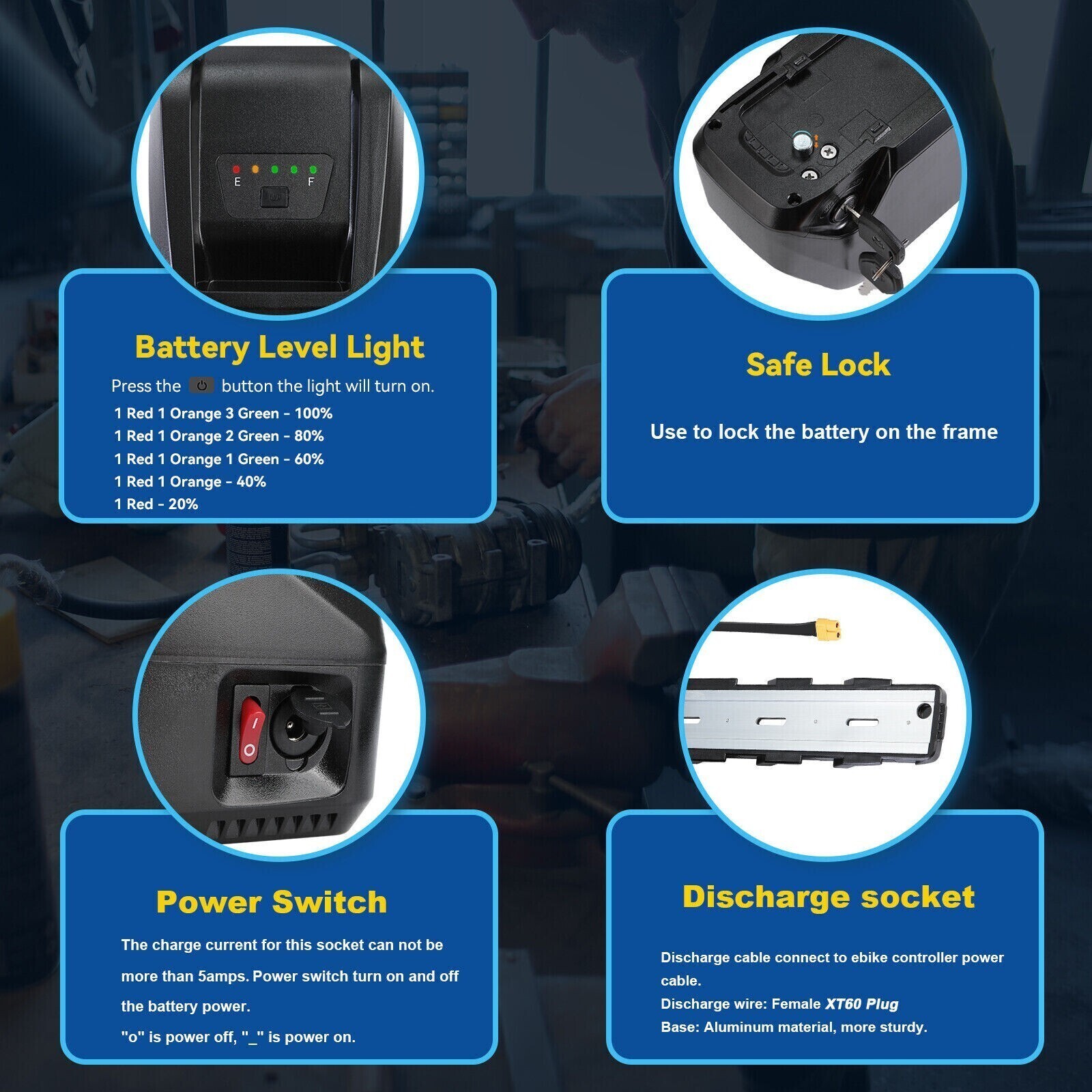 48V 15Ah Ebike Lithium Li-ion Battery 40A BMS Rechargeable For 200W-1920W Motor