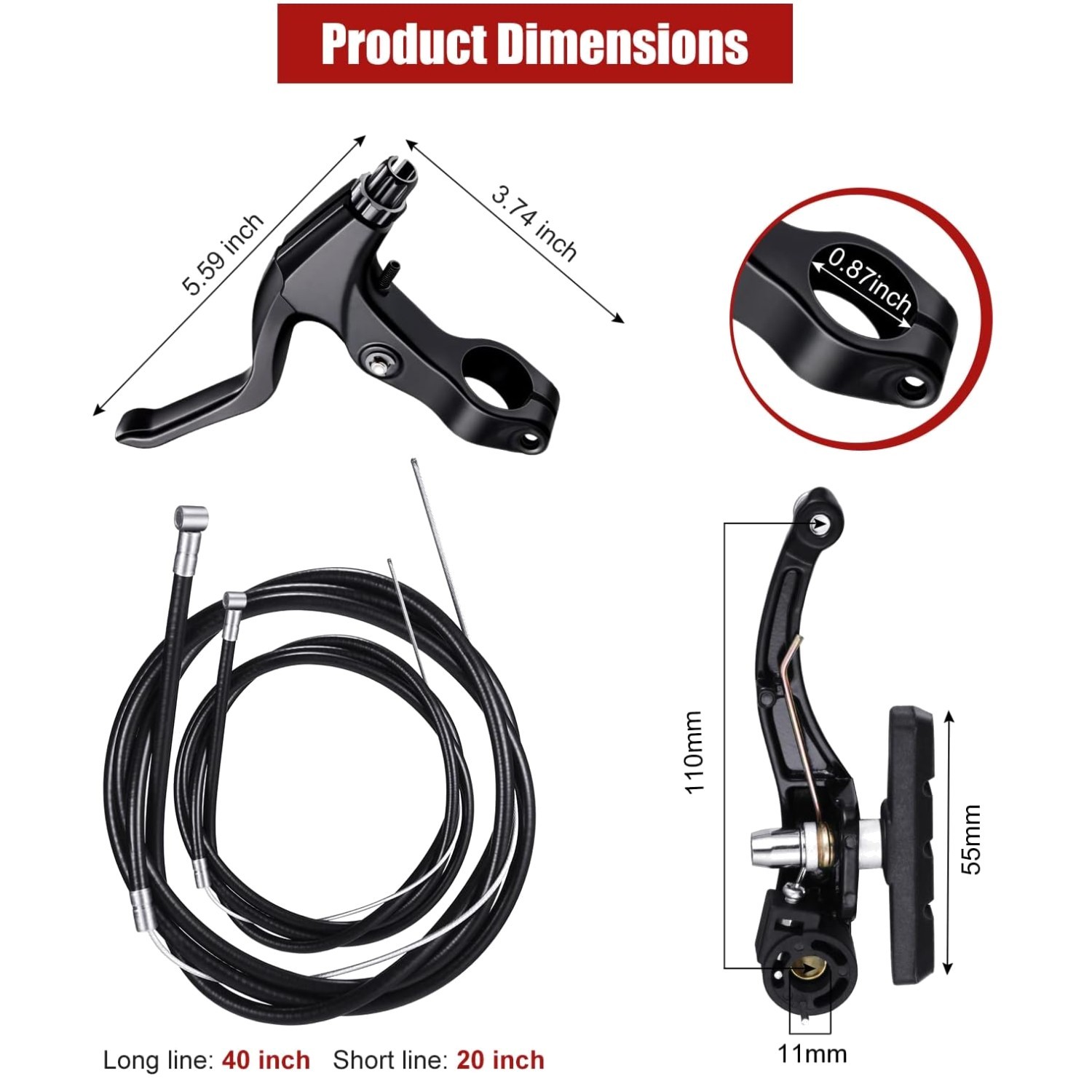 Front and Rear Bicycle Brake Set with Installation Hardware