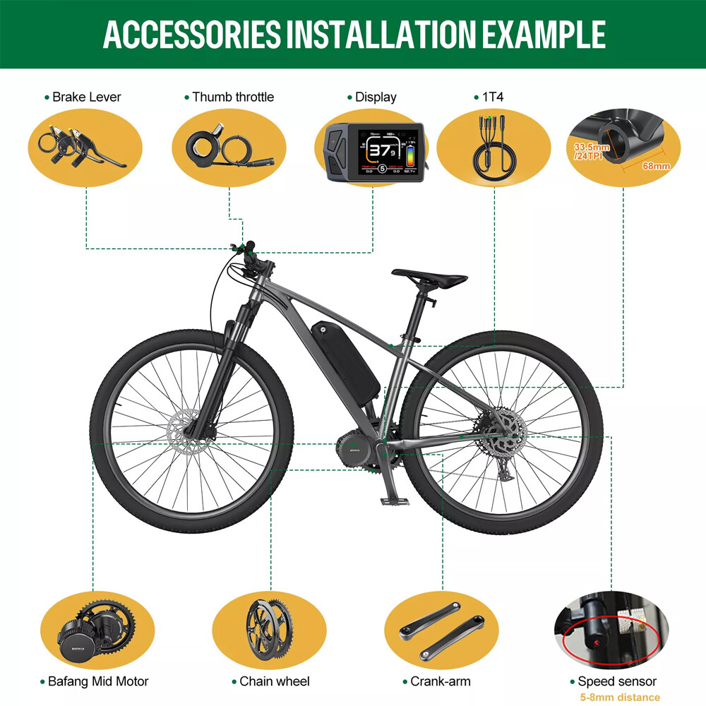 Bafang Mid Drive Motor 36V 48V250W 500W 750W 1000W 68-120mm Ebike Conversion Kit