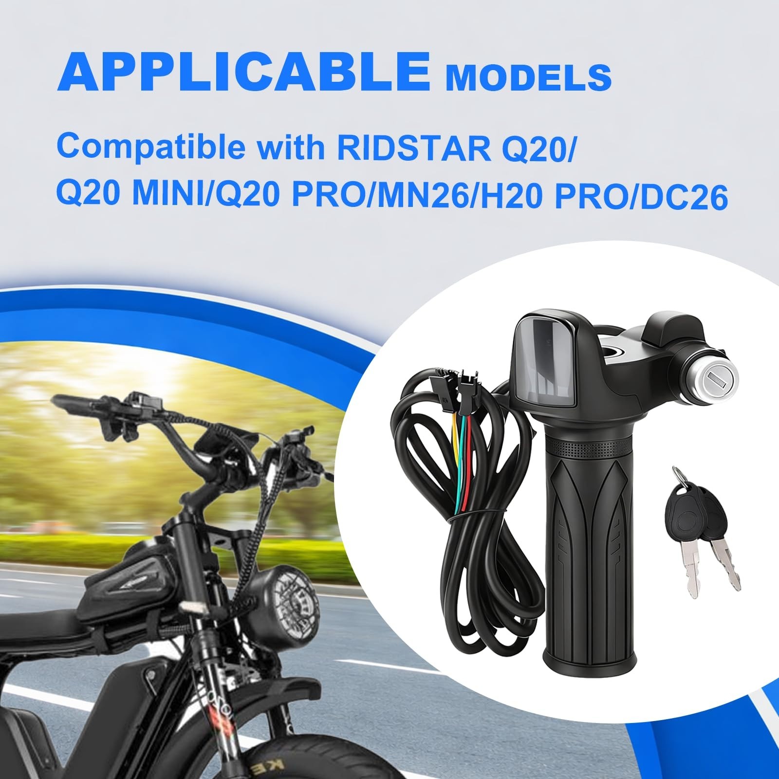Full Twist Throttle for Ebike, 48V Plug & Play, LCD Display, Key Lock, Easy Inst