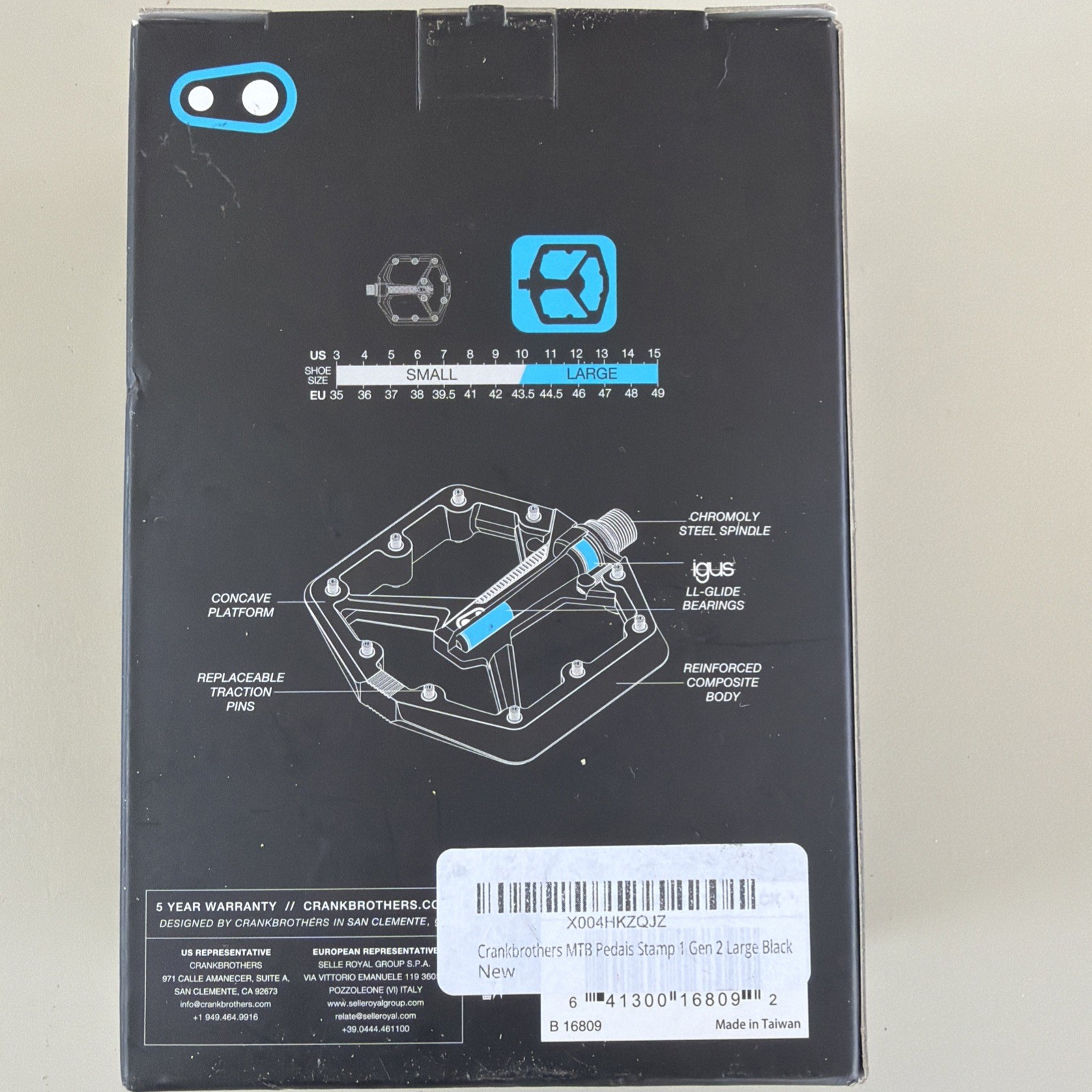 Crank Brothers Stamp 1 Platform MTB Mountain Bike Pedals v2 Large Black