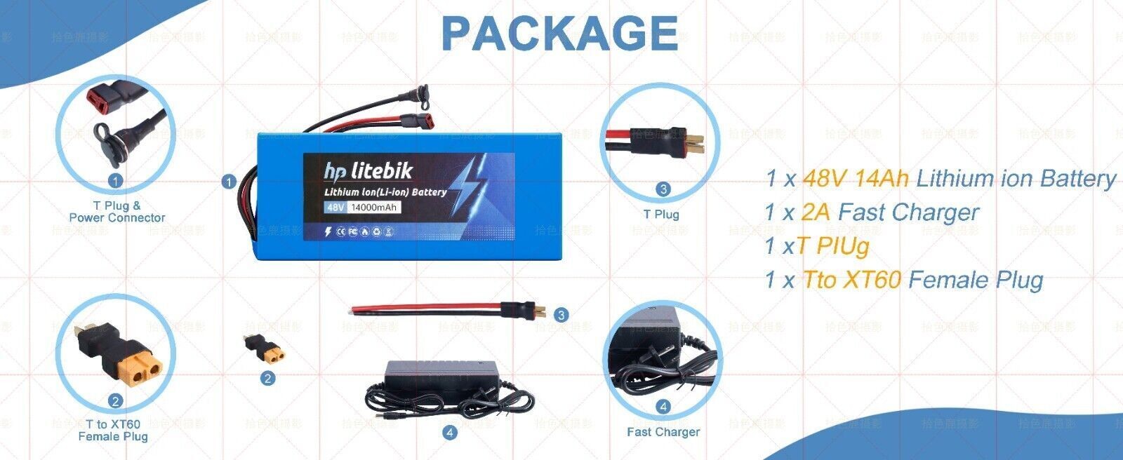 48V 14Ah Lithium ebike Battery for 200W-1500W Bicycle Electric Bike Scooter BMS
