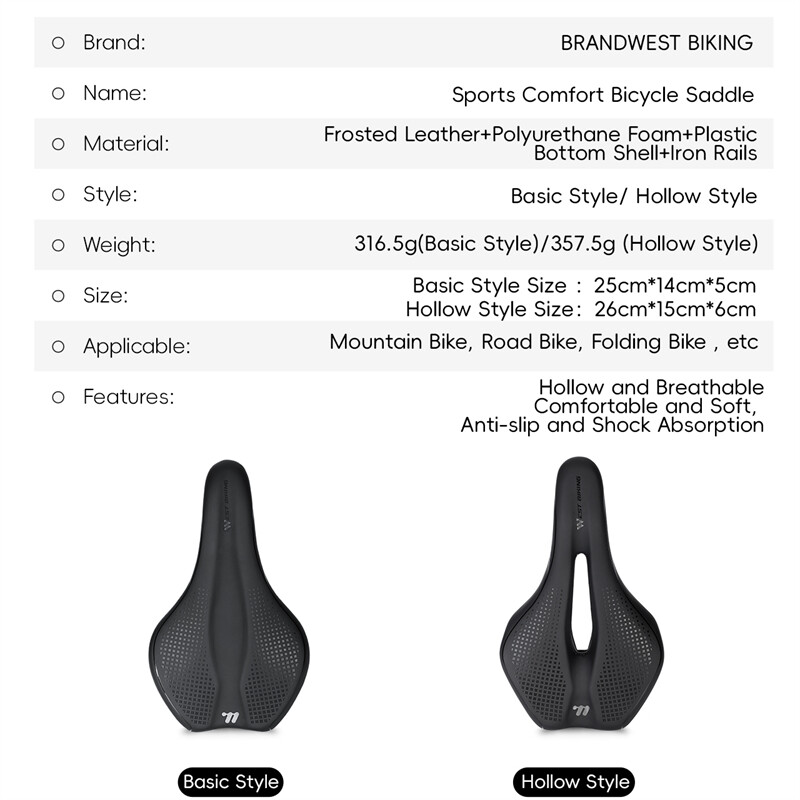 WEST BIKING Leather Bicycle Saddle Hollow Breathable Comfort Bike Seat Cushion