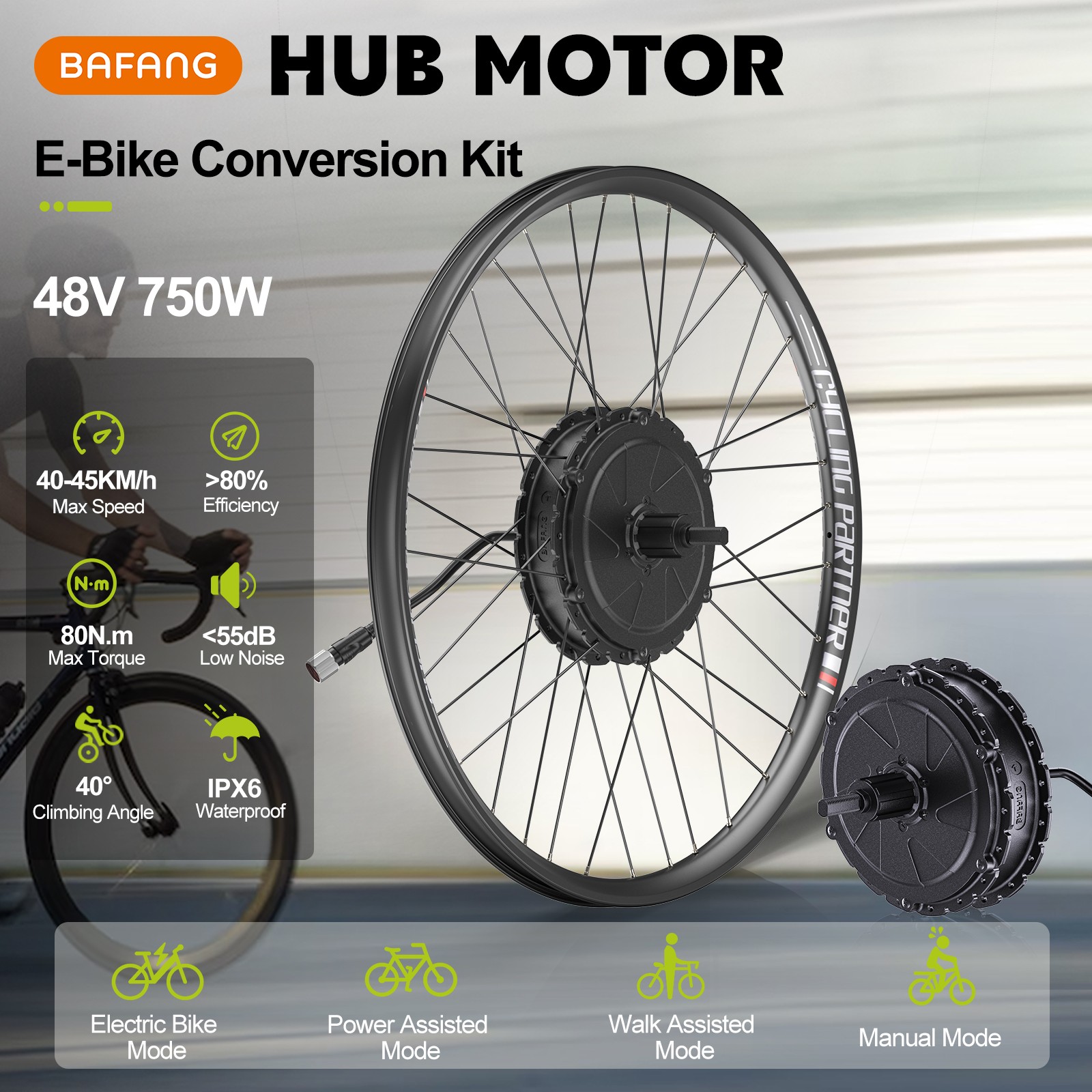 48V750W BAFANG Rear Wheel Motor Conversion Kits For 26″ E-bike Rear Wheel Drive