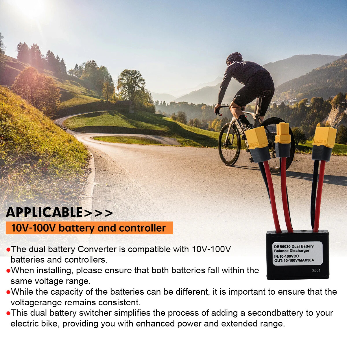 Electric Bike Double Battery Discharge Converter DC10-100V 20A 30A 40A Parts