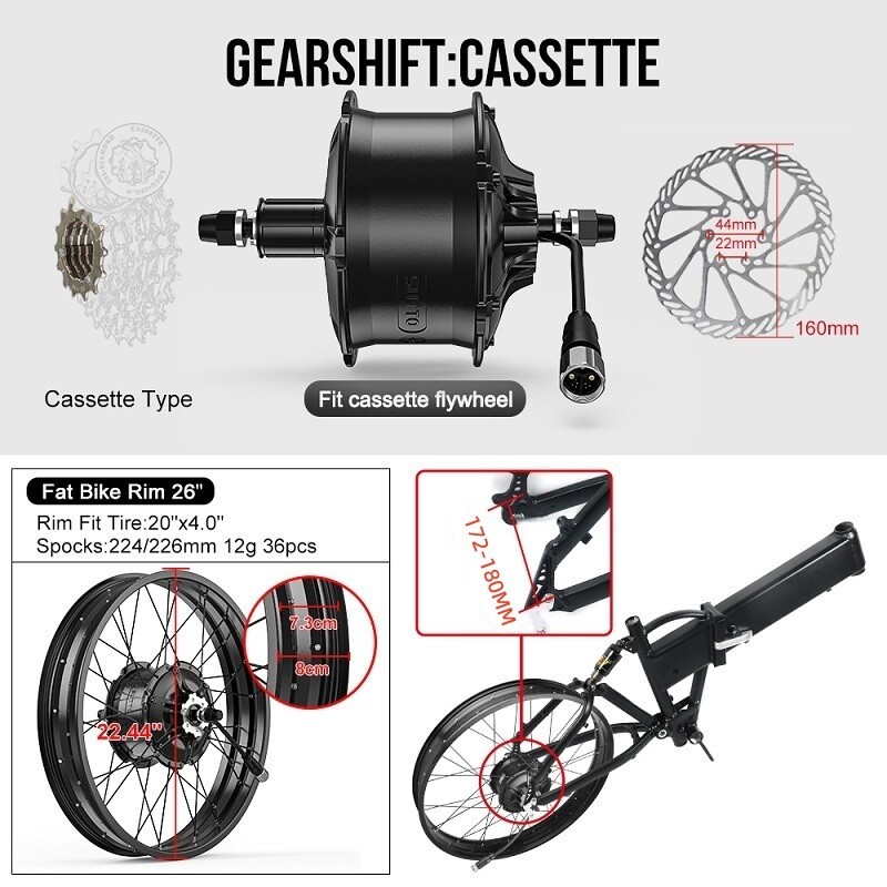 48V1000W Bafang Rear 26″ 20” Fat Wheel Hub Motor Bicycle Conversion Kit USA