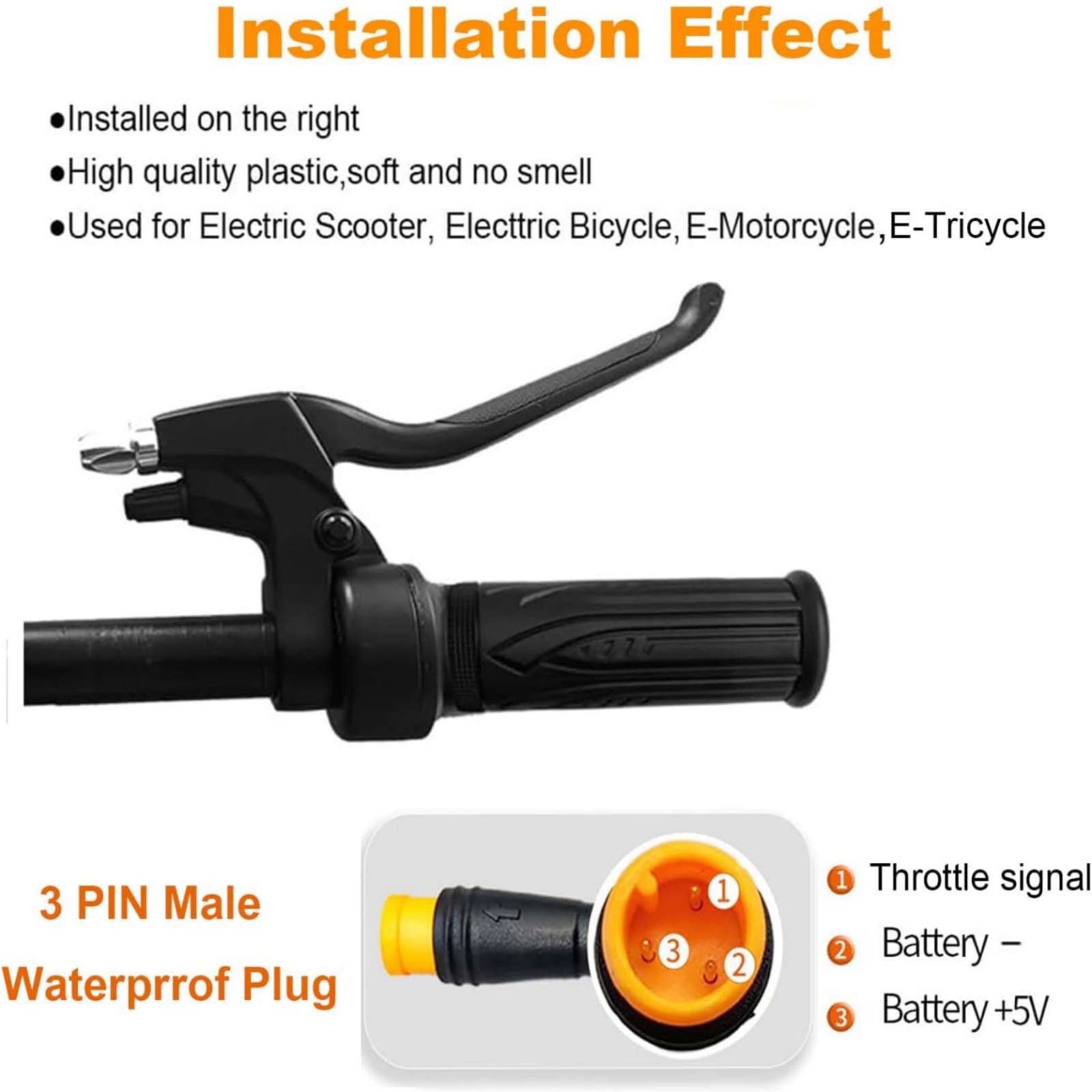 For Ebike 12V-72V Waterproof Electric Bike Full Twist Throttle Grip Accessory
