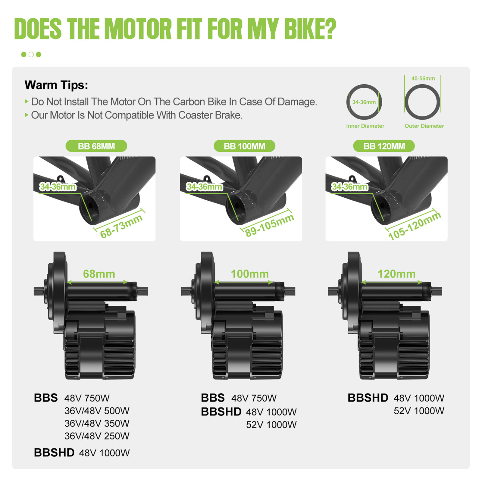 48V BBS02B BBSHD Bafang Mid Motor Conversion Kits 8FUN 68-100mm Electric Bike