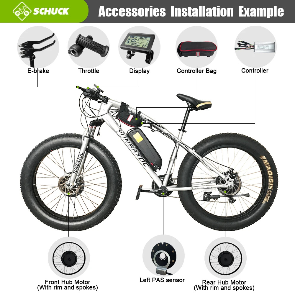 48V 1500W Snow E-bike Fat Brushless Gearless 20 24 26inch Rear Rotate Hub Motor