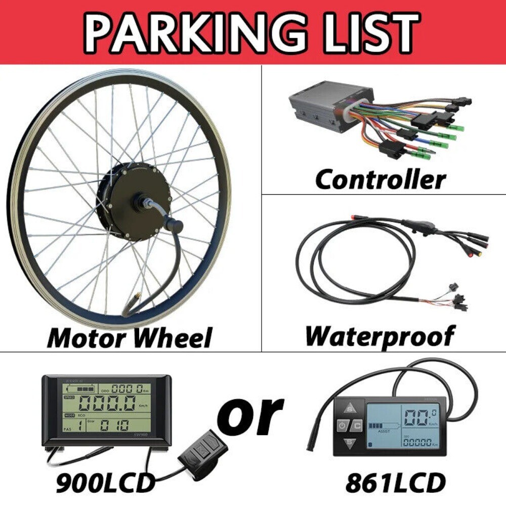 48V 250W-500W Electric Bike Motor Wheel Kit Controller Waterproof Line Display