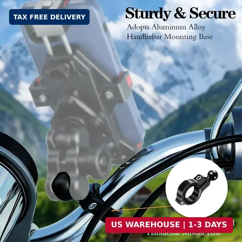 Aluminum Handlebar Base Mount with 17mm Ball Head Adapter for Round Rail Diamete