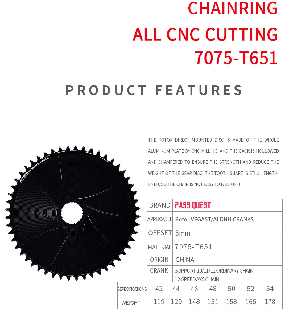 3mm Offest Direct Mount Chainring 42-54T Sprocket for Bicycle Crankset