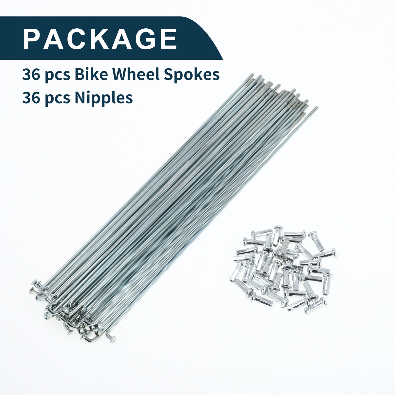 1 Set 13G 205mm Length Bicycle Spokes Nipple 45 Steel Galvanized Universal