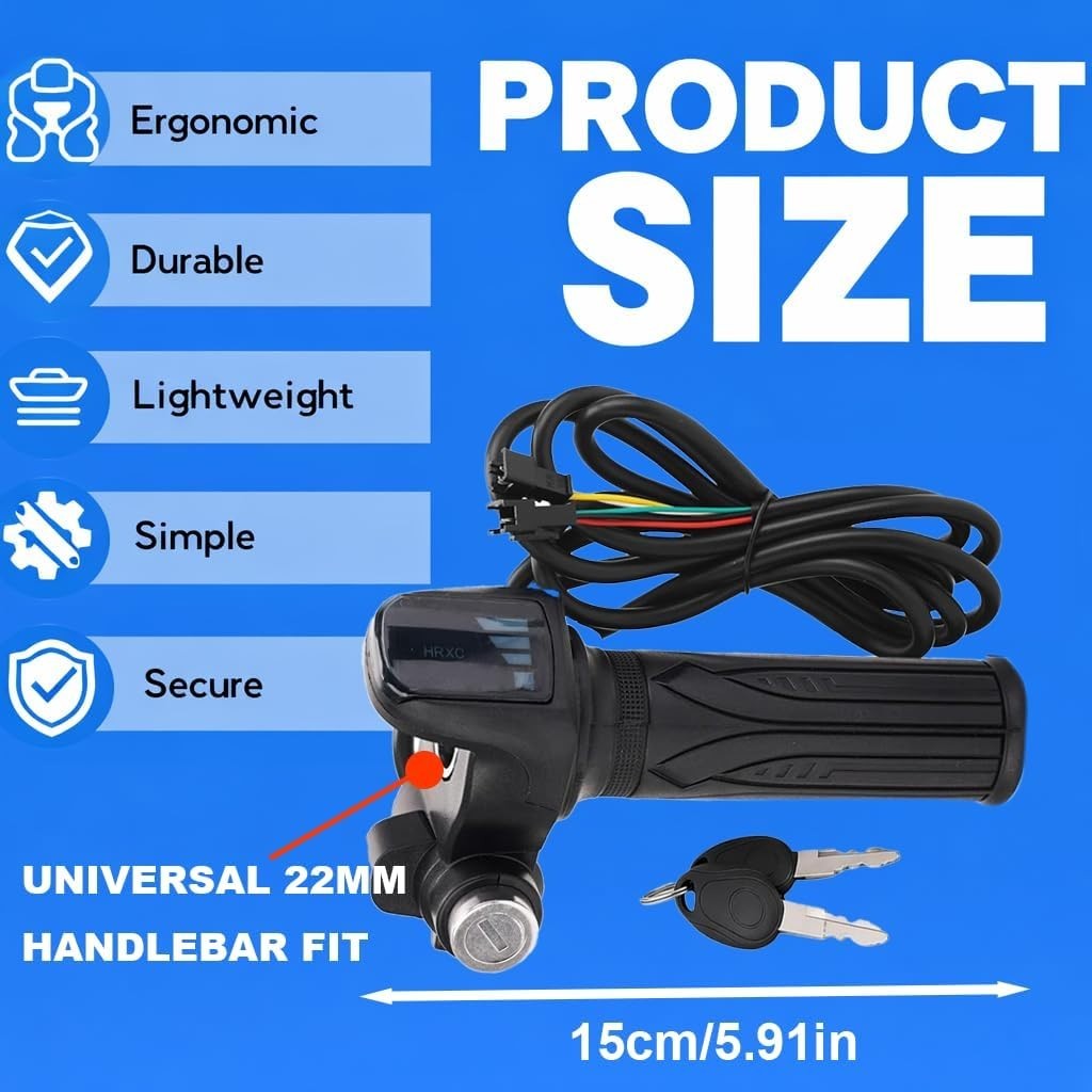 Smooth Acceleration eBike Throttle – 48V with Key Lock and Weather Resistance