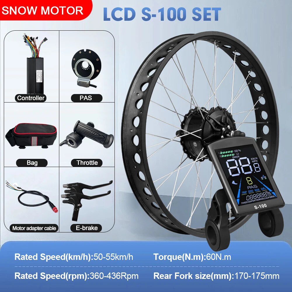 Snow Electric Fat Bike Kit 20/24/26in 48V 1000W Rear Brushless Hub Motor Wheel