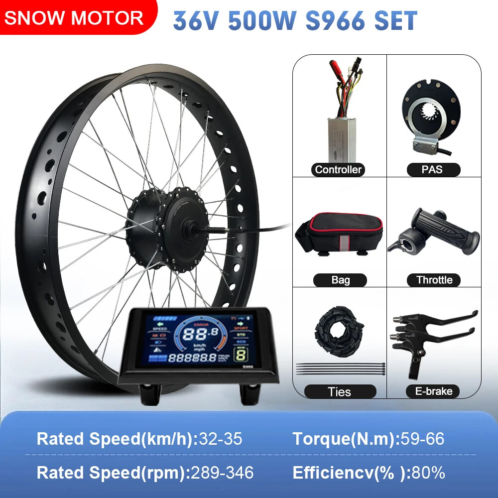 36V 48V 500W 20/24/26 Inch Snow Fat E-bike Rear Rotate Hub Motor Conversion Kit
