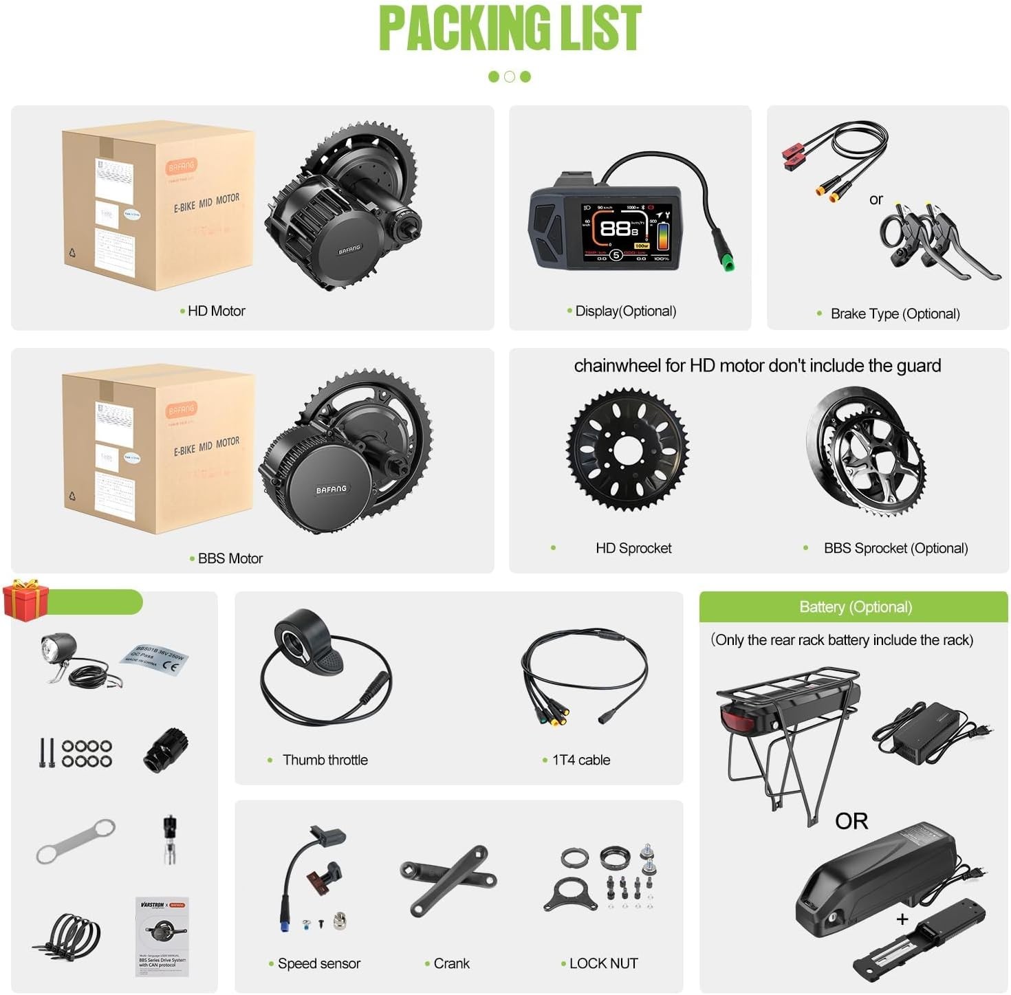 BAFANG 48V500W68-100mm Mid Drive Motor Conversion Kits BBS02B/HD Electric Bike