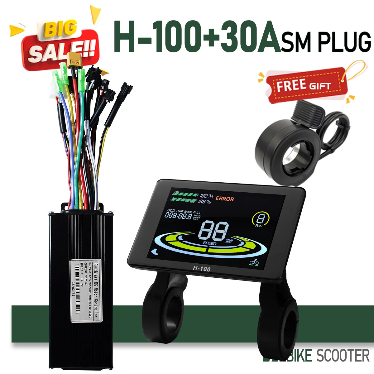 Electric Bicycle Sine Wave 3 Mode 17A26A30A40A Controller 24V36V48V52V Motor