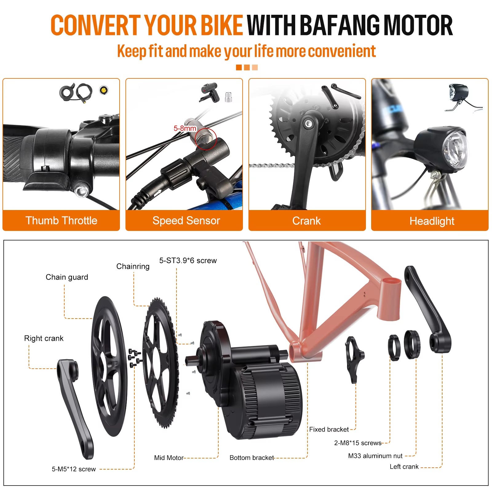 48V1000W BAFANG Mid Drive Motor Kit BBSHD Ebike Conversion Kits BB68-120mm USA