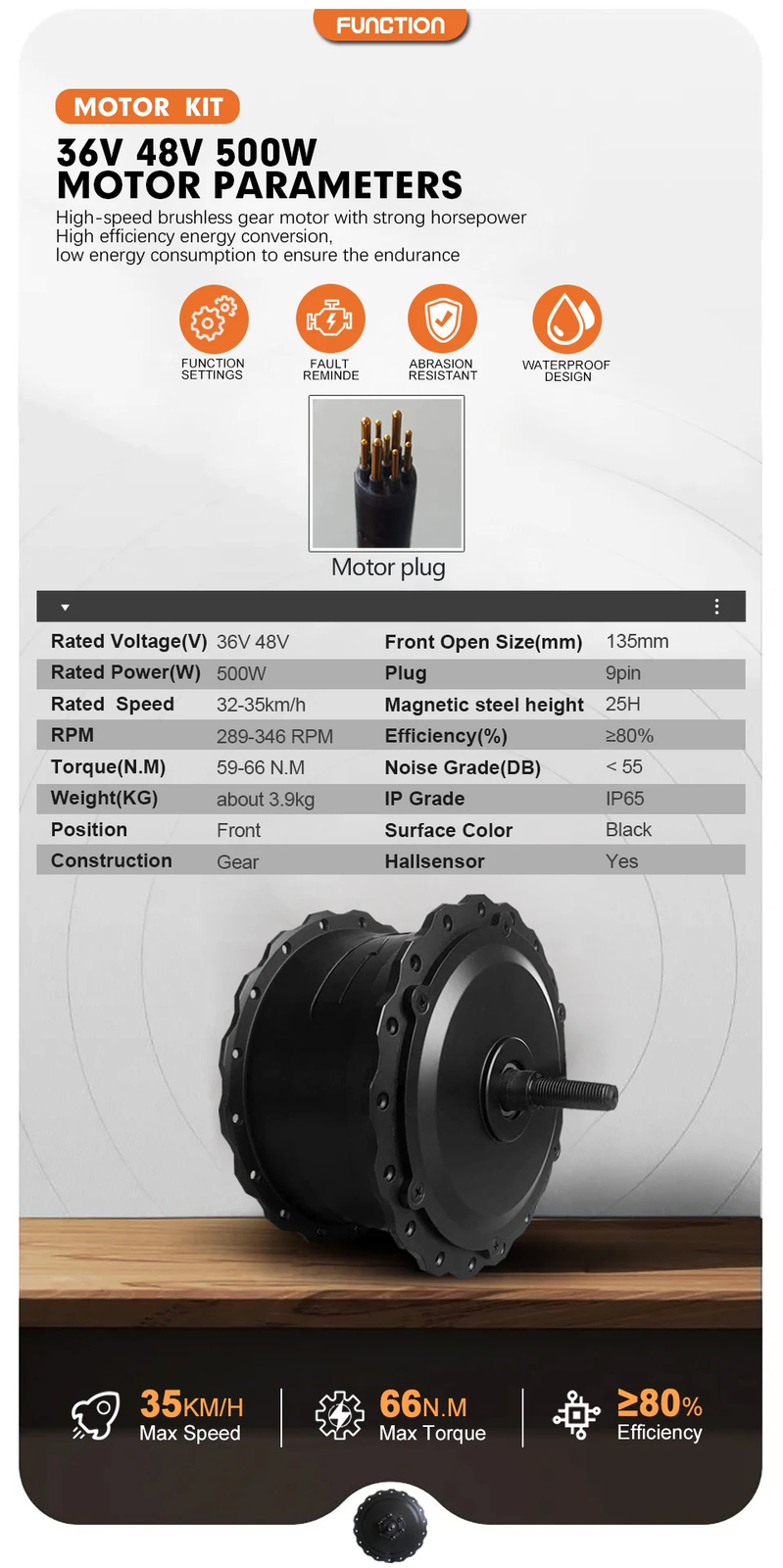 36V 48V 500W 20 24 26inch Snow Fat E-Bike Brushless Gear Front Hub Motor Wheel