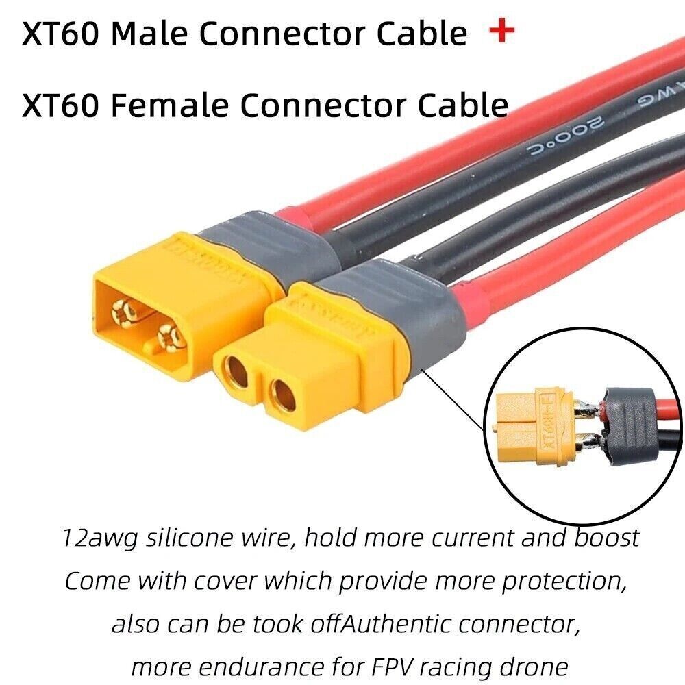 XT60 Female Connector Extension Cable 10AWG For RC Ebike Lipo Li-Ion Battery