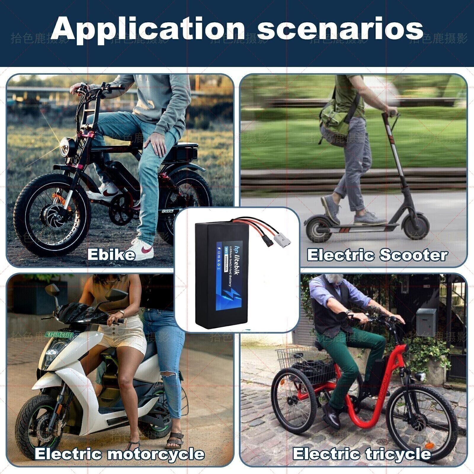 52V 30Ah 30000mAh 200-2600W Electric Bike Bicycle Ebike Lithium Battery 50A BMS